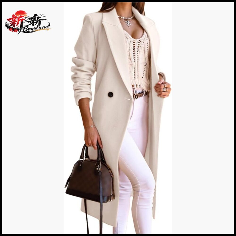 Long Wool Blended Trench Coat Double Breasted Slim Fit Overcoat